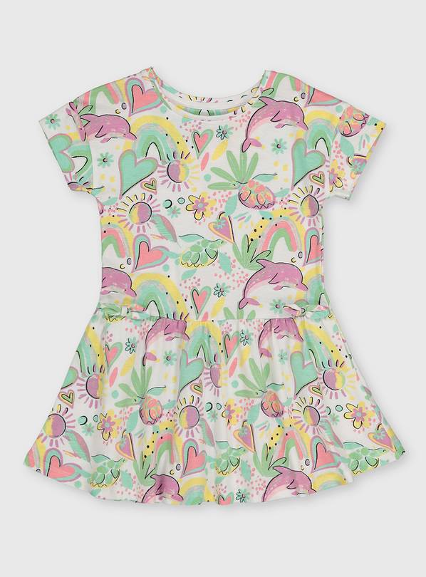 White Sea Creature Jersey Dress - 1-1.5 years